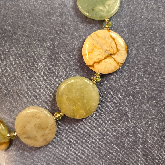 NWOT Light Green Stone Crystal Disc Necklace & Earrings Set - Picture 2 of 5